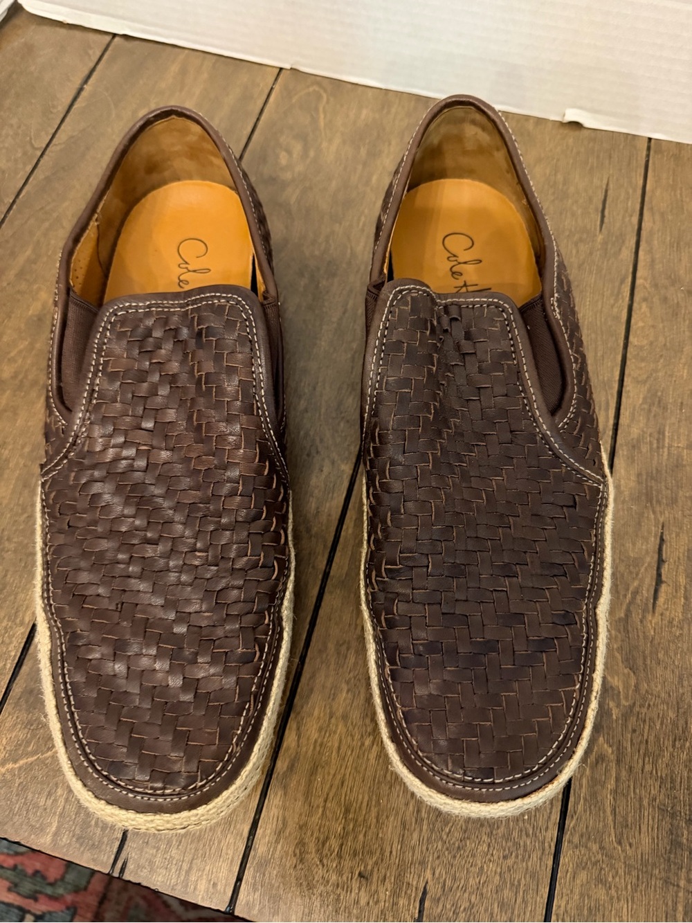 Cole Haan Dark Brown Woven Leather Slip-On Loafers